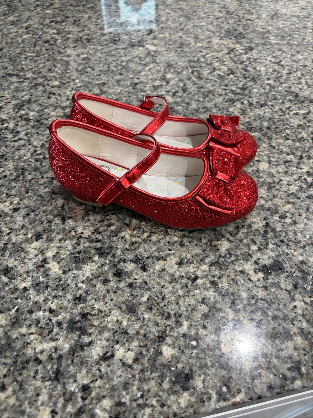 Girls' Red Glitter Mary Jane Dress Shoes with Bow